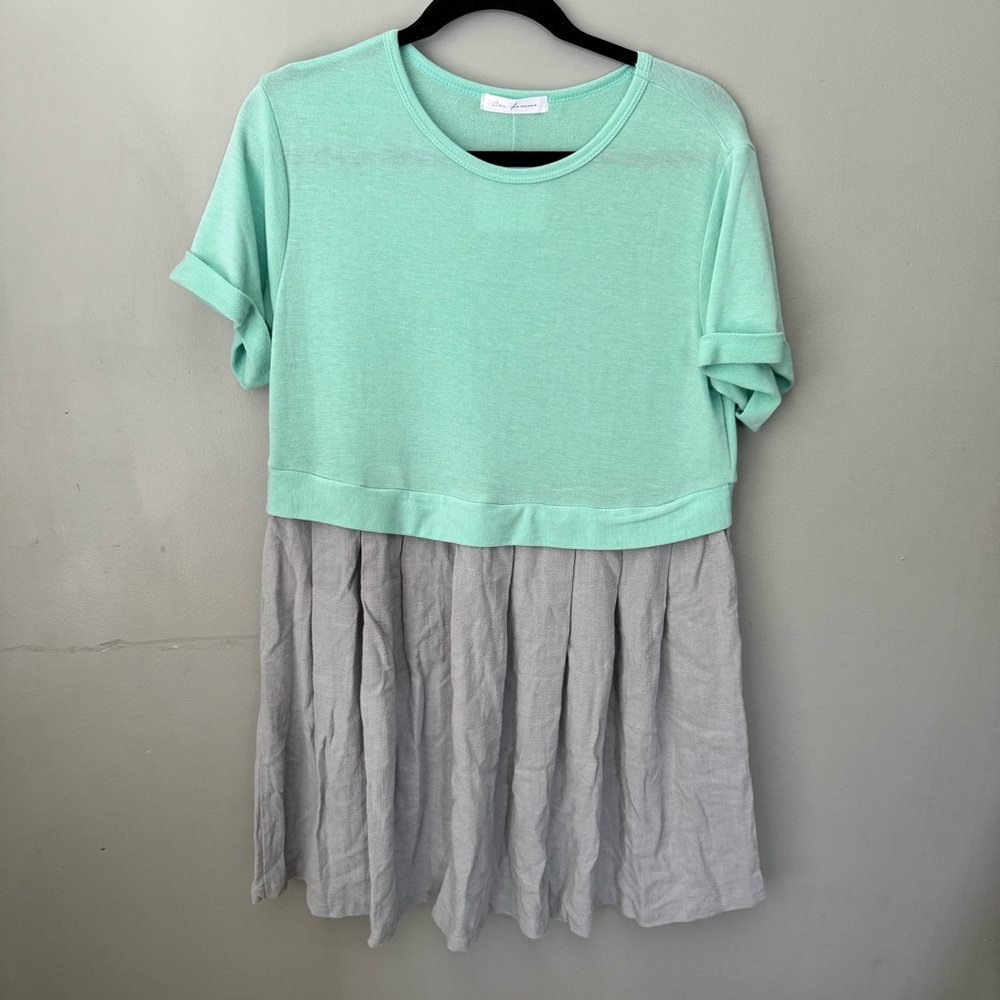 Ces Femme Crew Neckline Mini Dress Multi Media Green